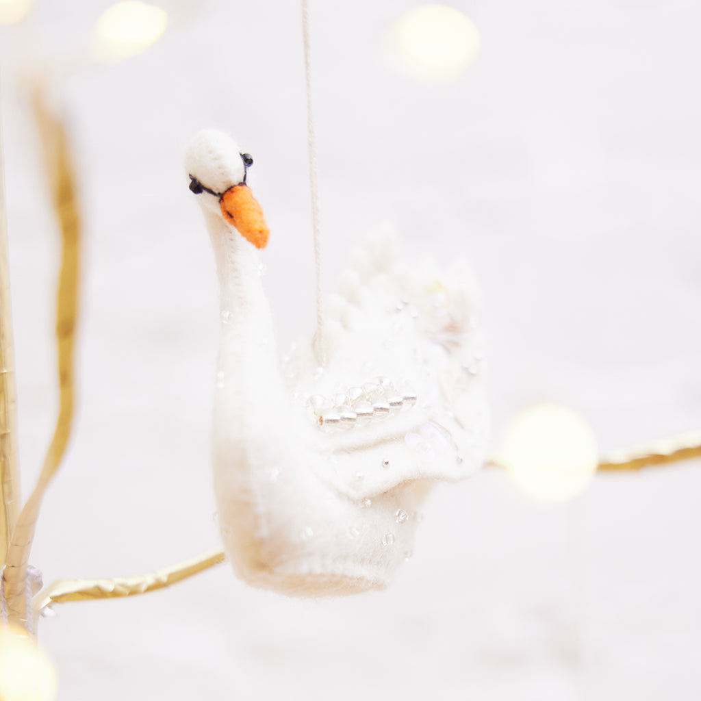 Beaded White Swan Ornament