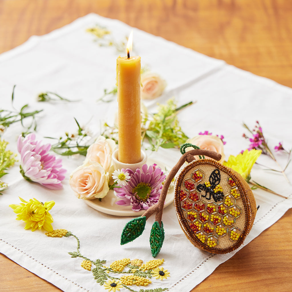 Eco-conscious handmade beaded bee ornament for fall decor or nature-inspired gifting