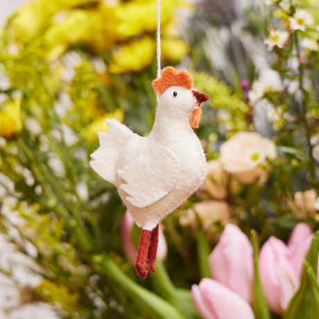 Cute wool chicken ornament – handmade springtime decoration for Easter trees or gift baskets