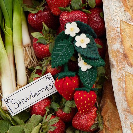 Fair trade felt strawberries handmade by artisans in Kyrgyzstan from merino wool