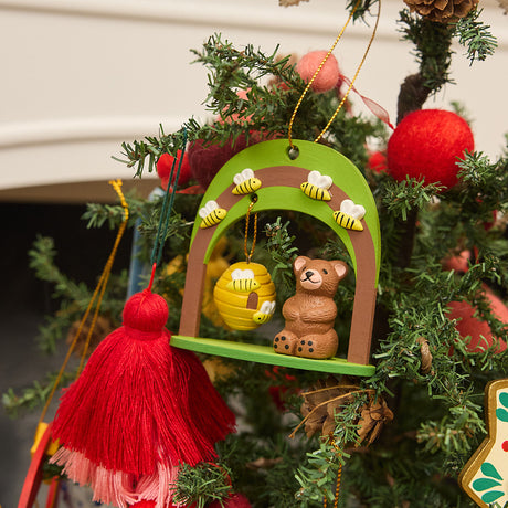Woodland animal ornament for tree or gift wrap – bear with buzzing bees