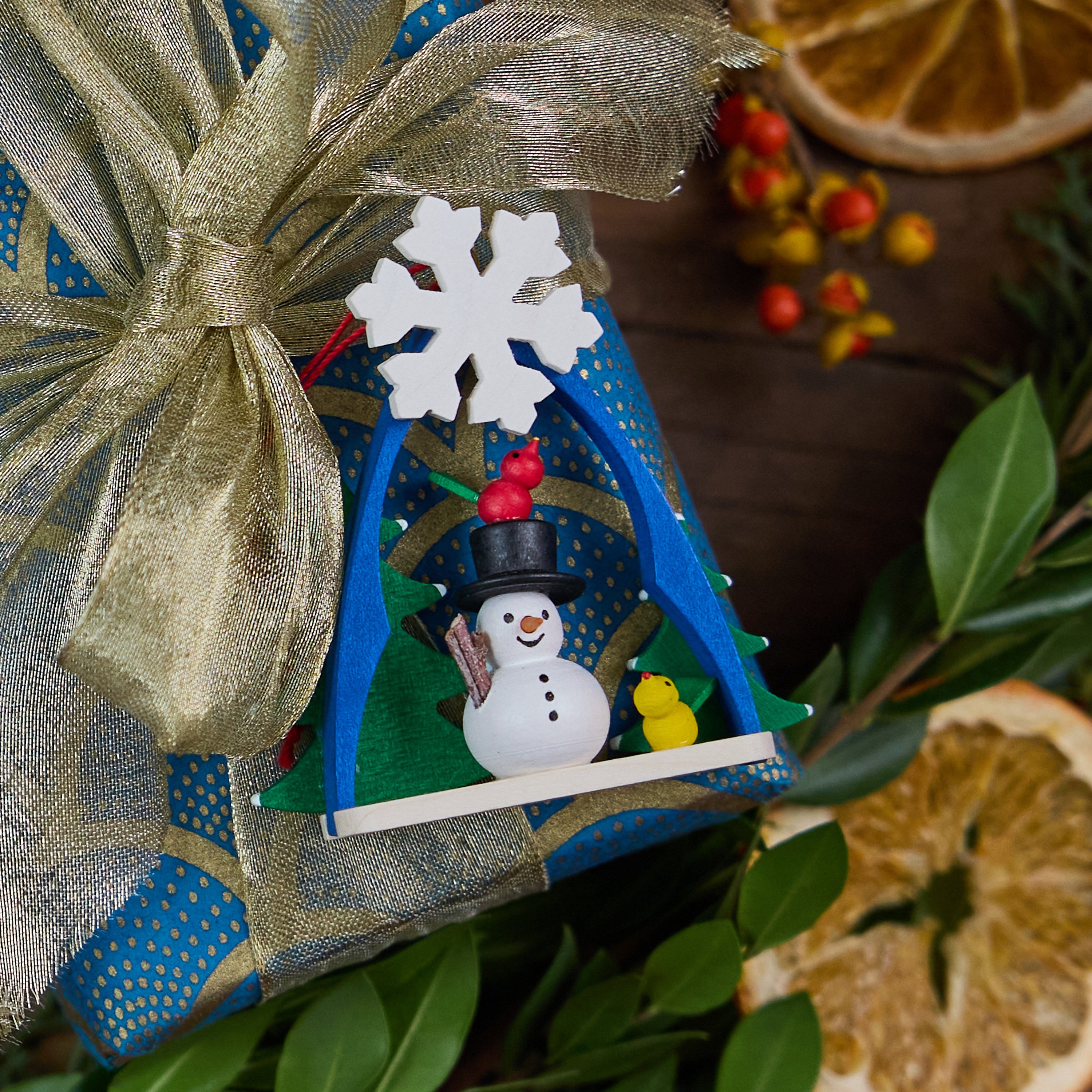 Snowman Arch German Wooden Ornament
