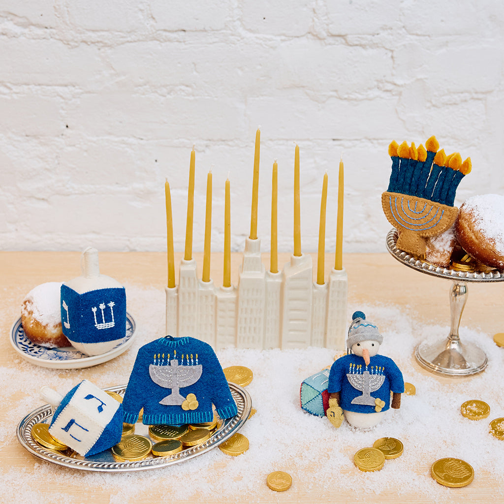 NYC Skyline Ceramic Menorah & Candle Set