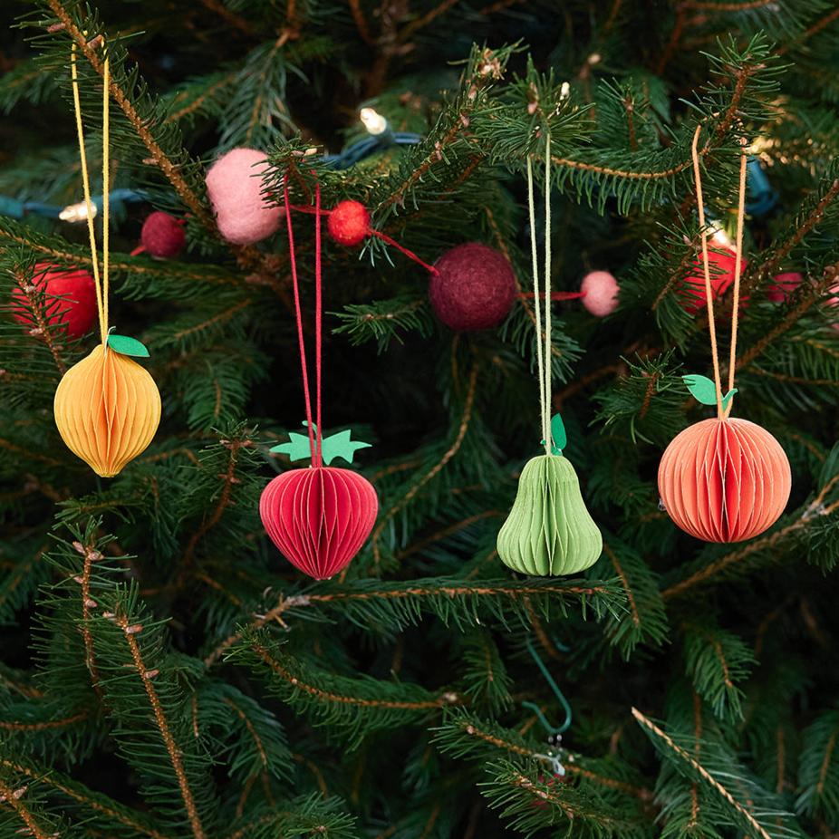 Fruit Honeycomb Paper Mini Ornaments - Set of 4