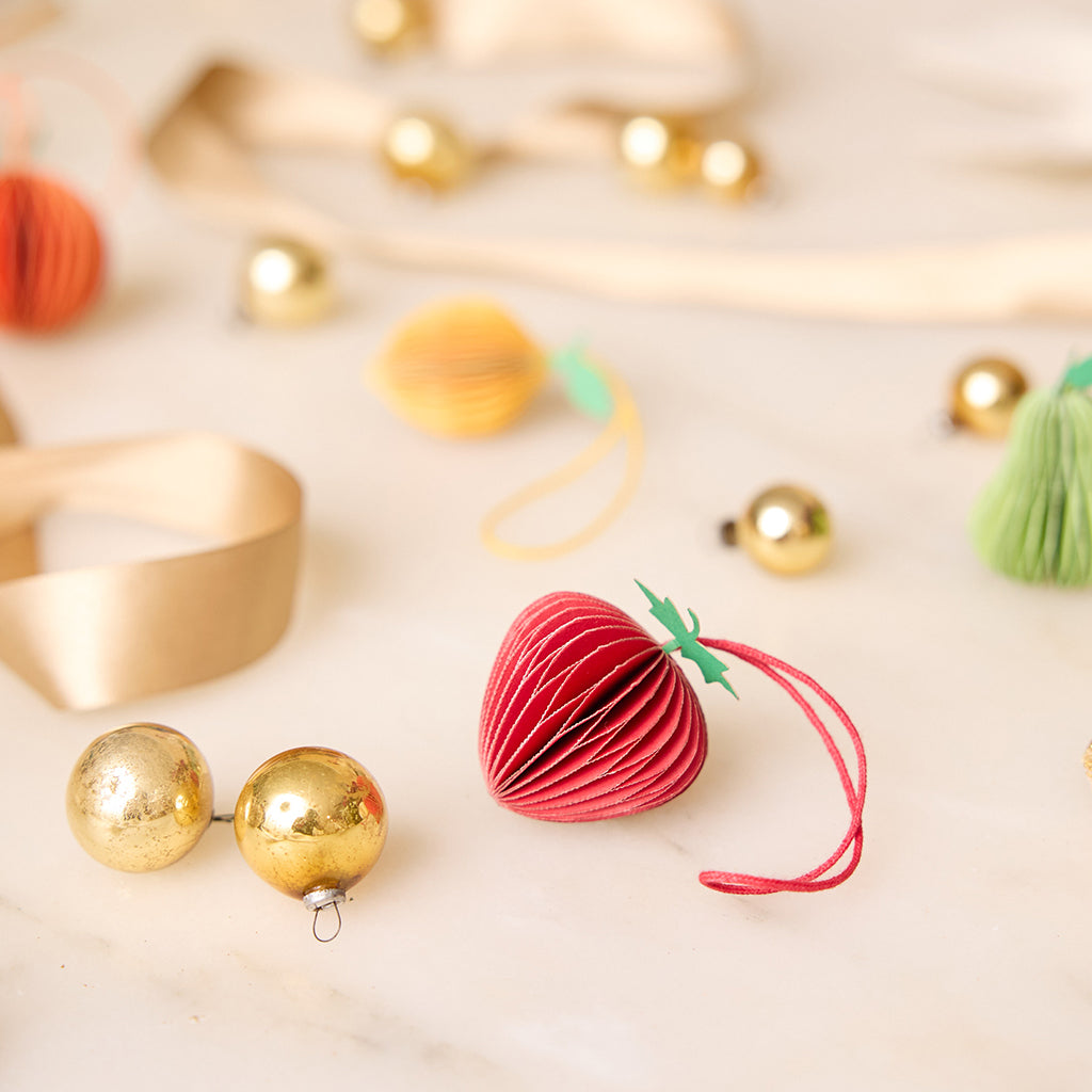 Fruit Honeycomb Paper Mini Ornaments - Set of 4