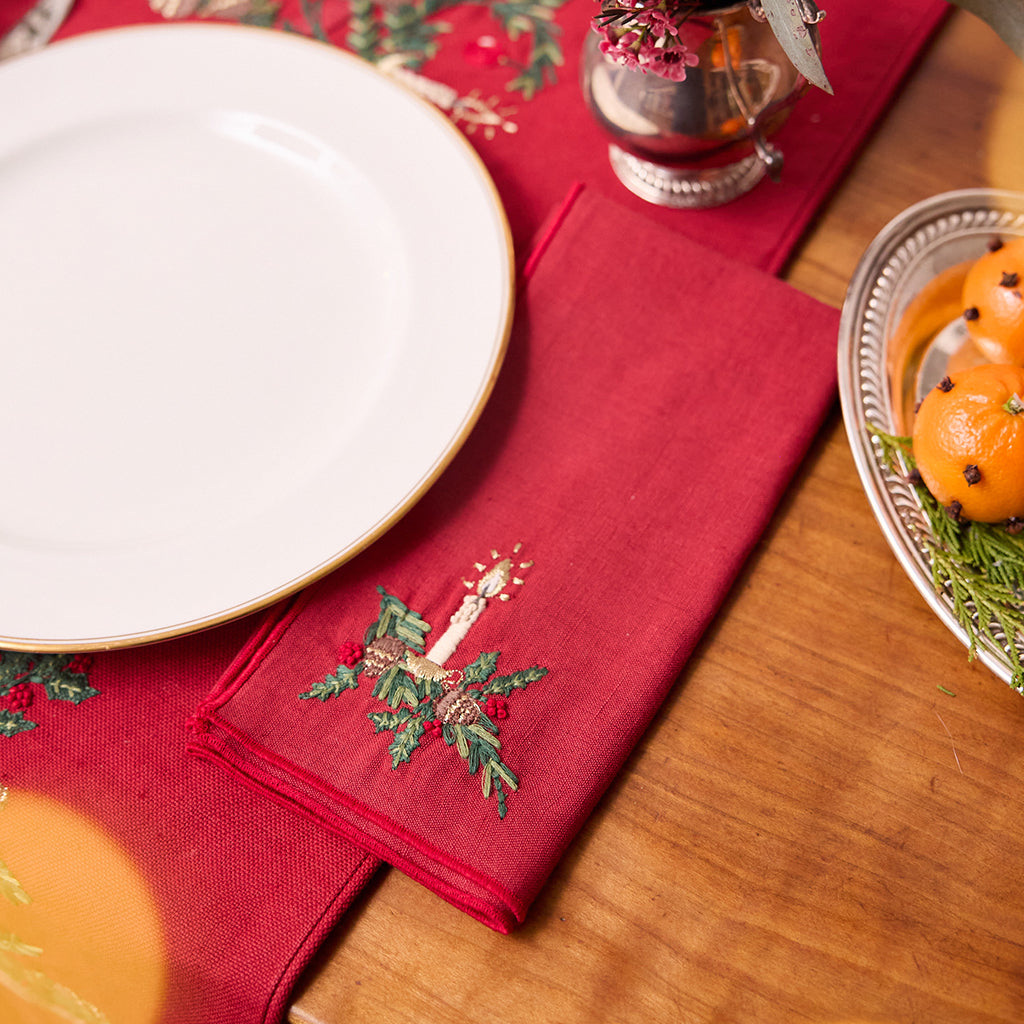Red Candle Linen Napkins - Set of 4
