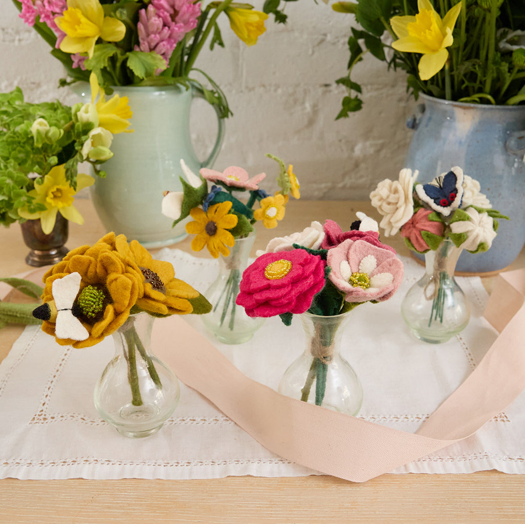 Set of 4 Sweet Flower Bouquets with Vases – Handmade Forever Flowers ...