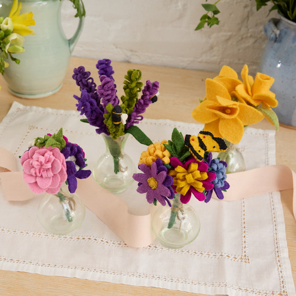 Set of 4 Vibrant Flower Bouquets with Vases – Handmade Forever Flowers ...