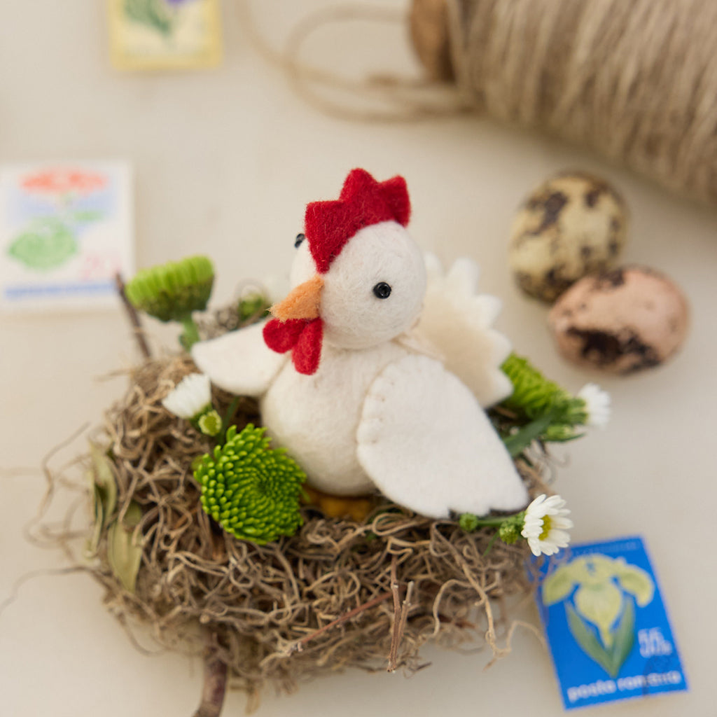 Little felt rooster ornament – handmade wool farm animal decor for kitchen or nursery