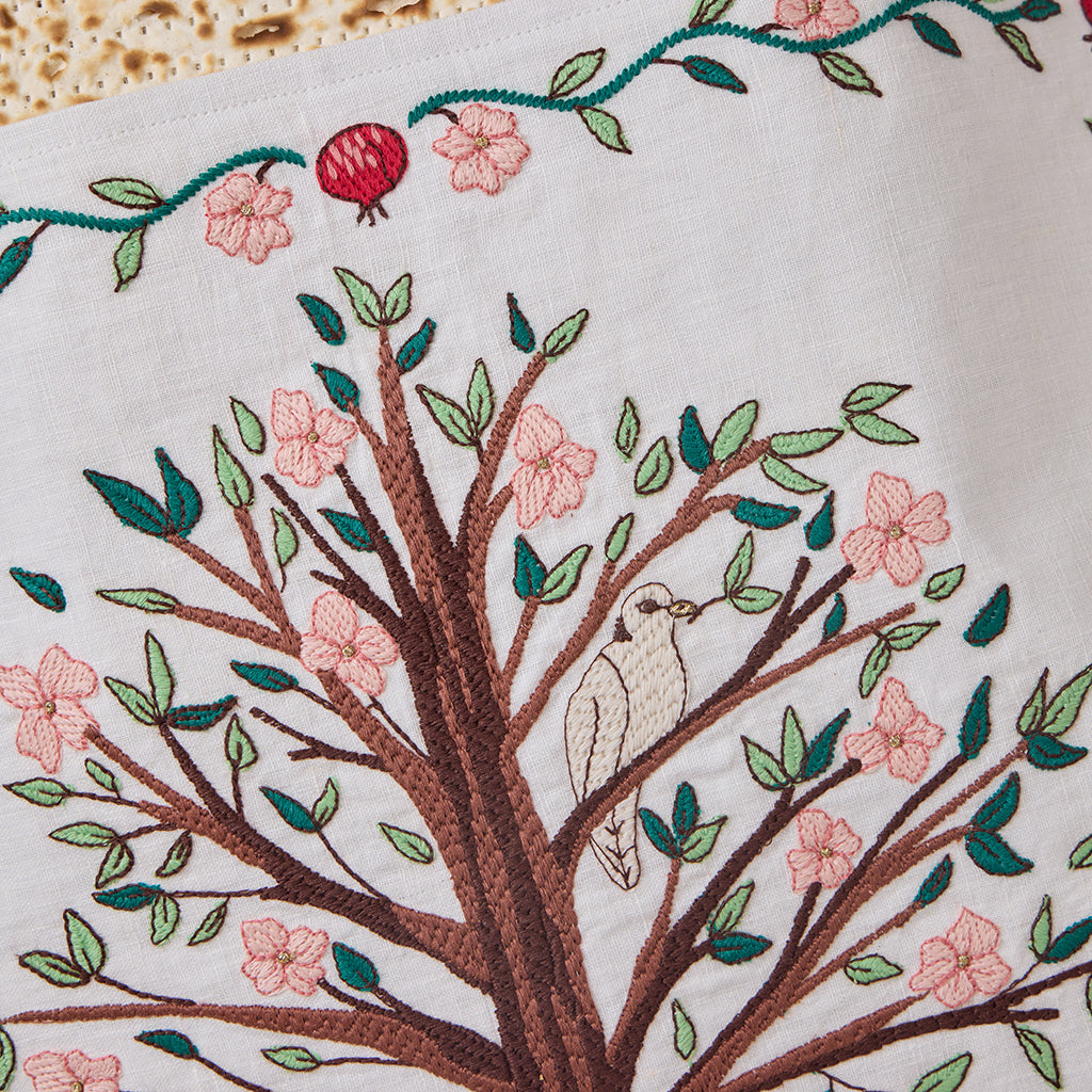 Embroidered Matzo Cover with Pomegranate Tree