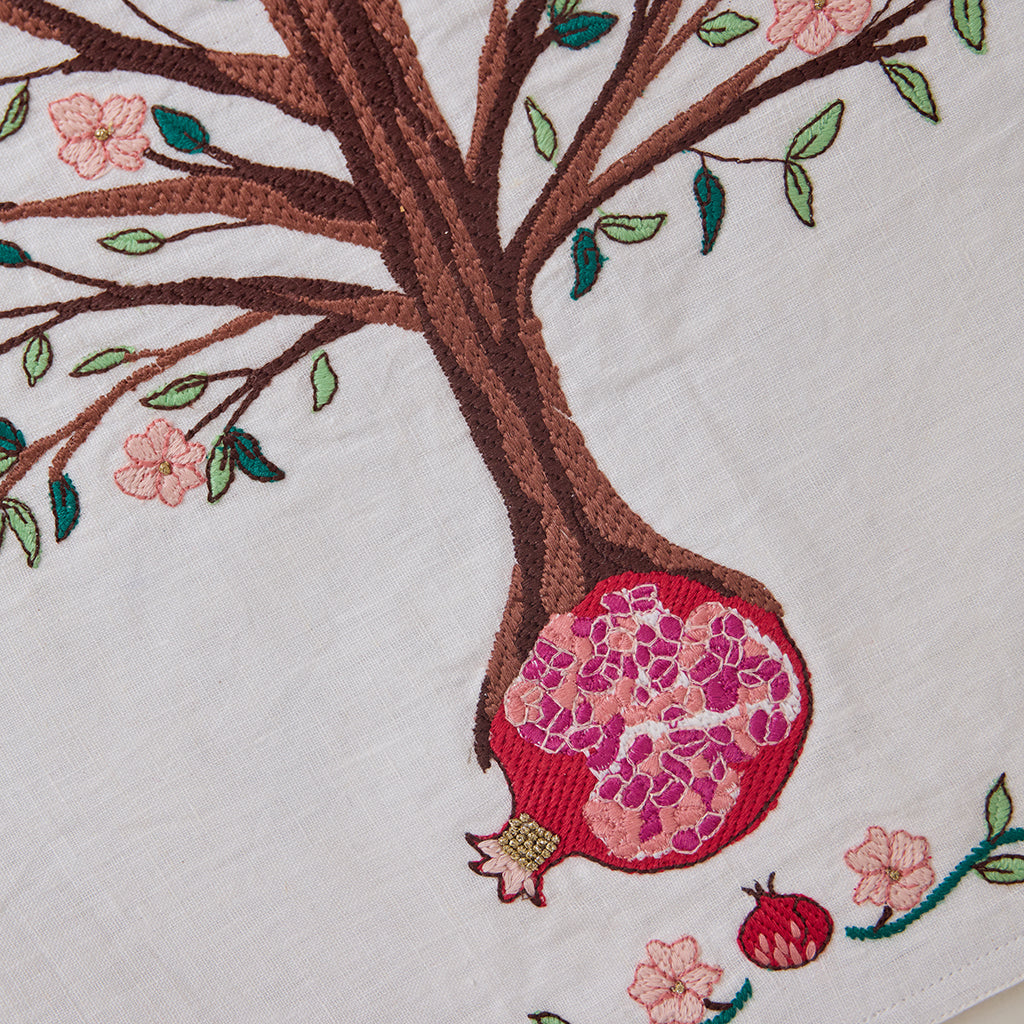 Embroidered Matzo Cover with Pomegranate Tree