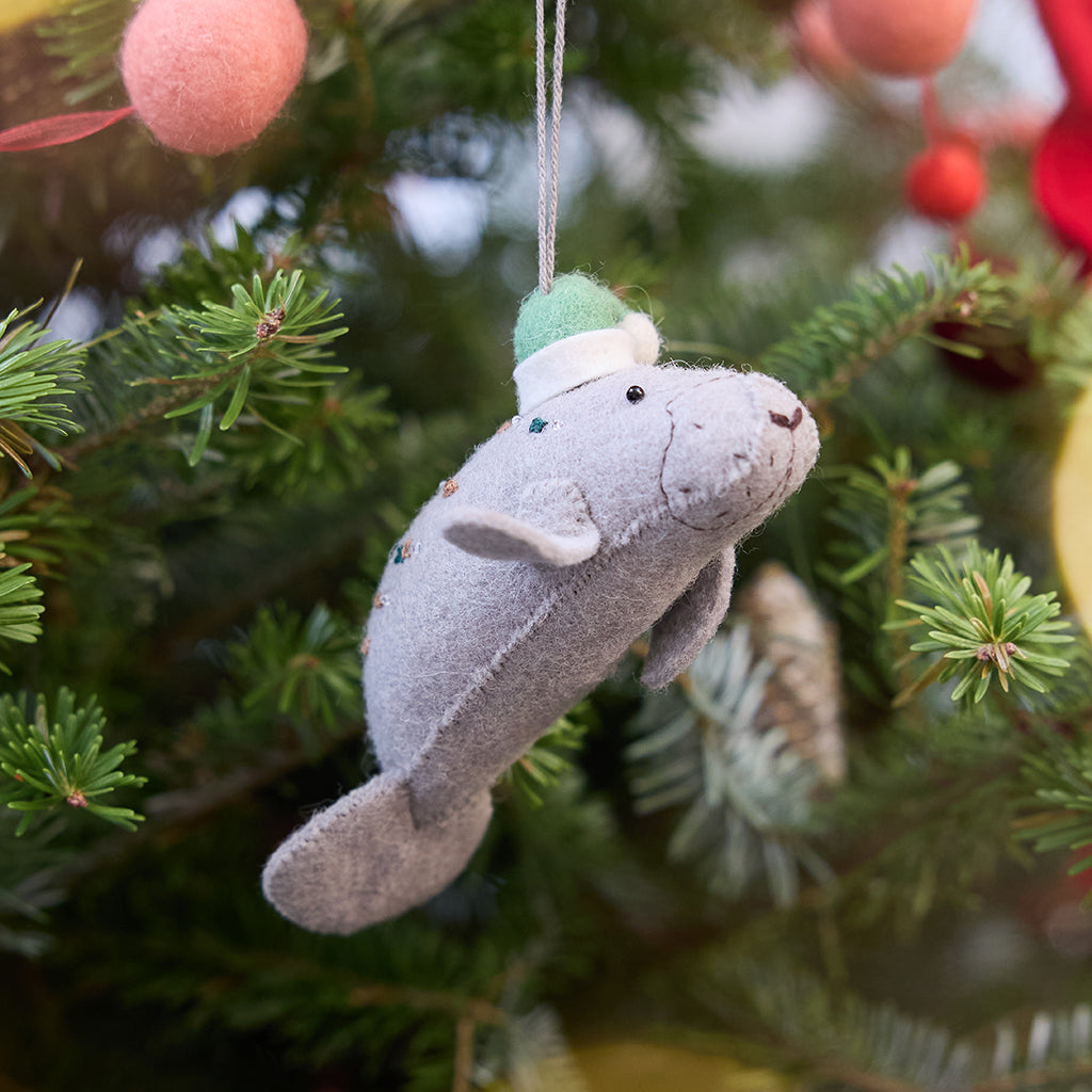 Santa Manatee Ornament - Green Hat