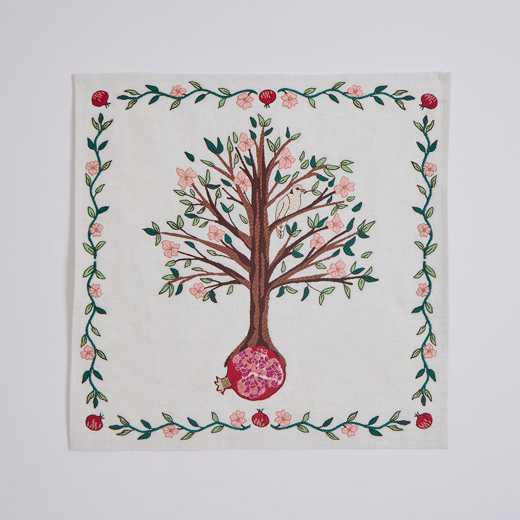 Embroidered Matzo Cover with Pomegranate Tree