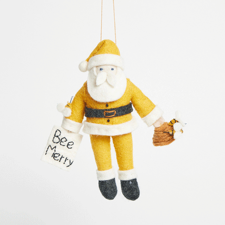 “Bee Merry” Santa ornament combining holiday cheer with pollinator love