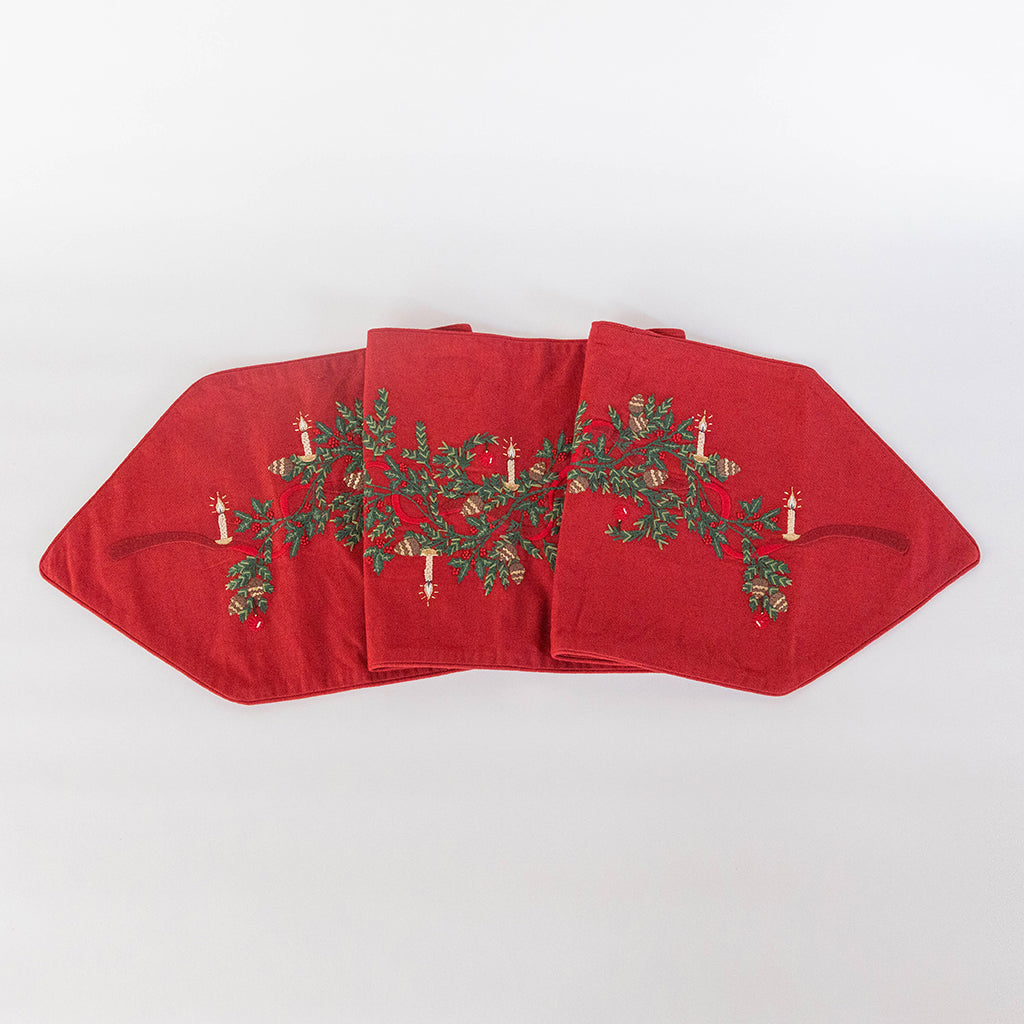 Red Candle Garland Linen Table Runner