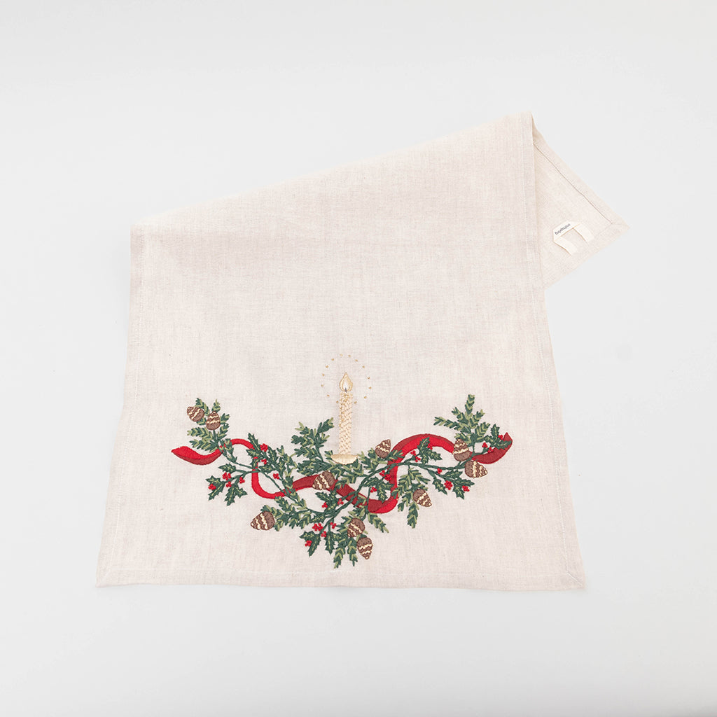 Natural Candle Garland Linen Tea Towel