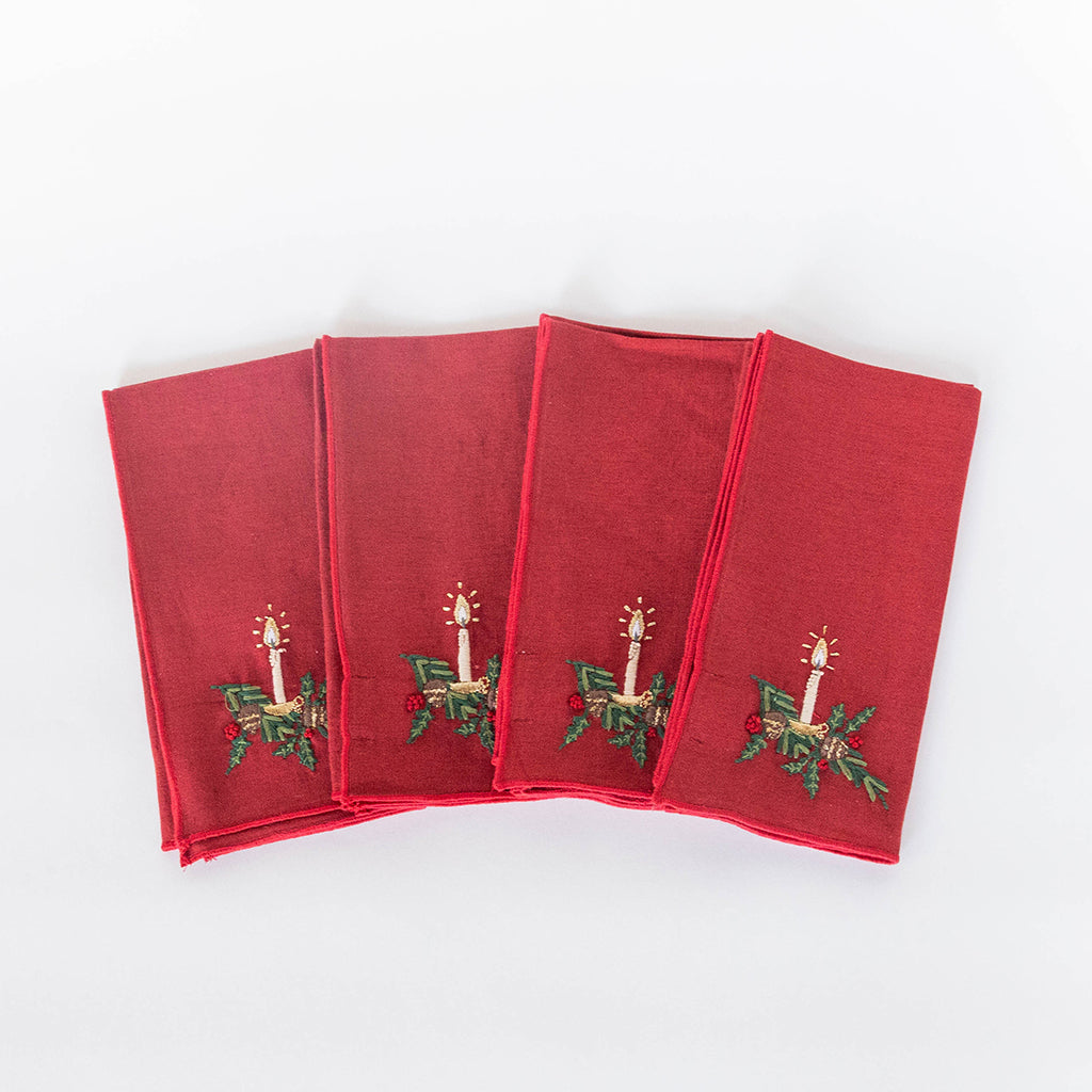 Red Candle Linen Napkins - Set of 4