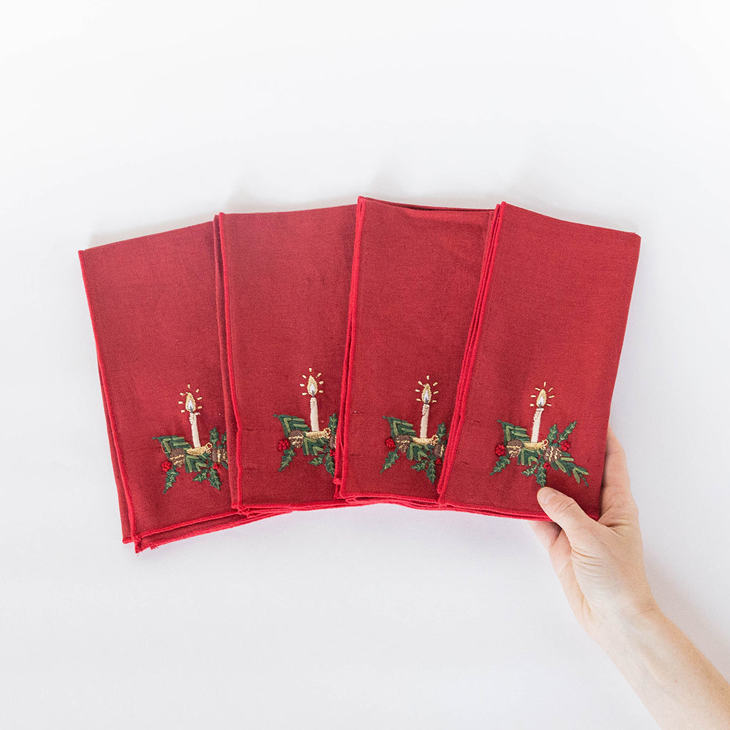Red Candle Linen Napkins - Set of 4