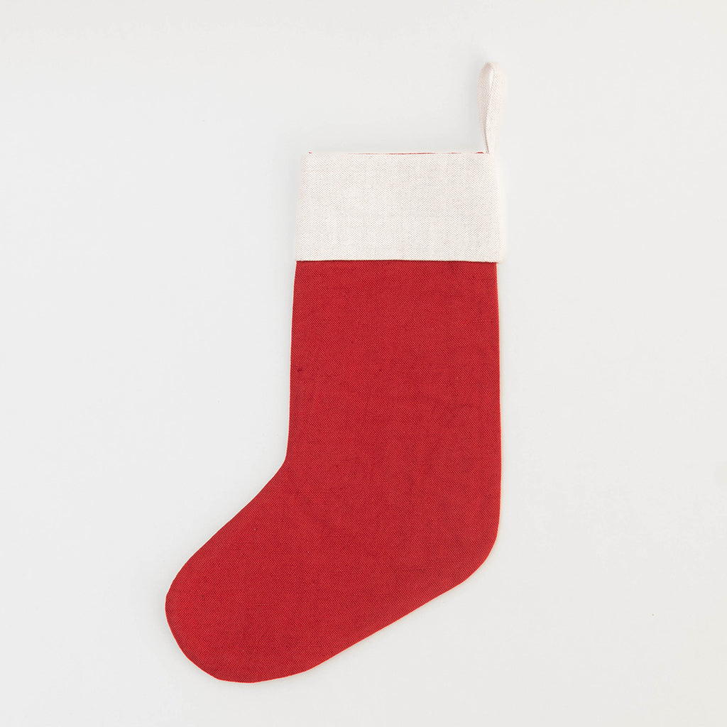 Red Candle Wreath Linen Stocking