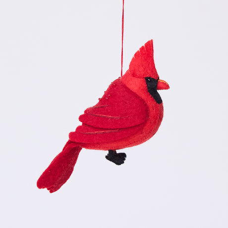 Handmade felt Cardinal ornament from Craftspring, featuring delicate beaded and embroidered details—heirloom-quality Christmas decor, ethically crafted by artisans using sustainable wool.