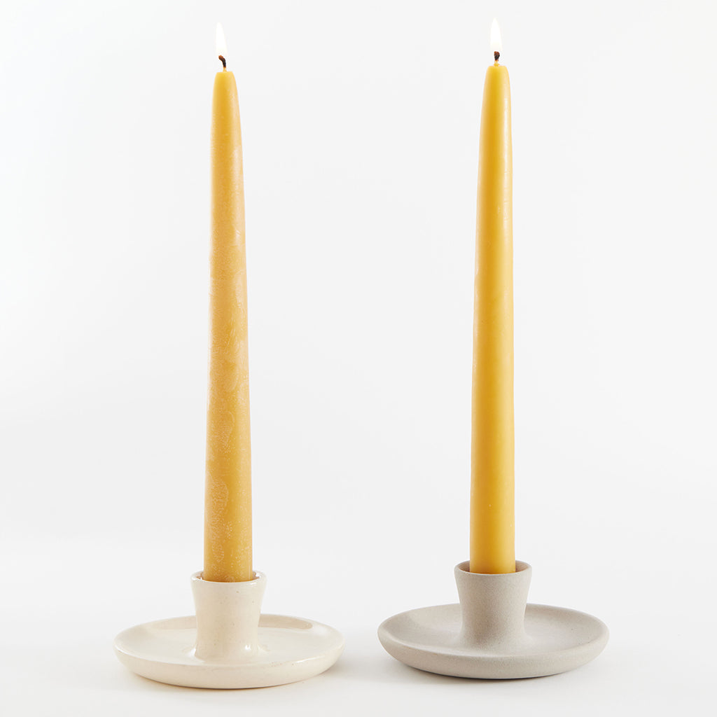 Gray Matte Ceramic Candle Holder with Beeswax Taper