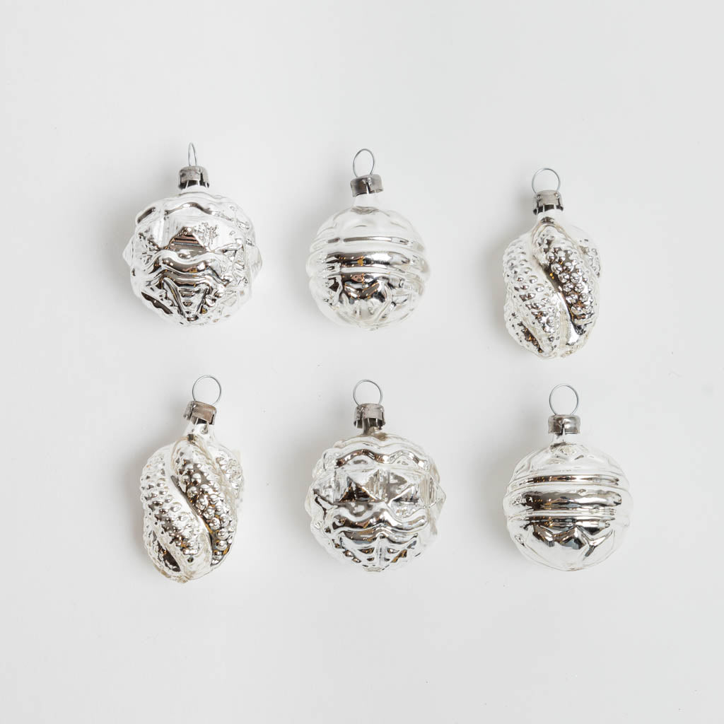 Classic Silver German Glass Ornaments - Set of 6