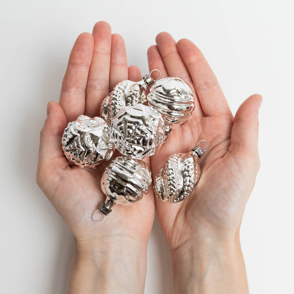Classic Silver German Glass Ornaments - Set of 6