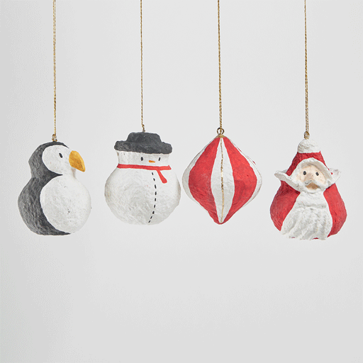Cotton Mache Ornament - Set of 4