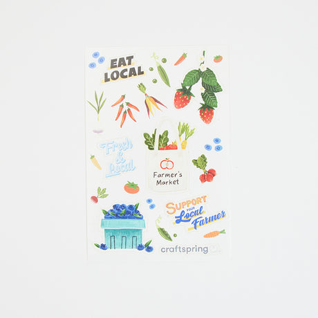 Sticker sheet with handmade-inspired produce illustrations – printed in the USA, featuring Craftspring’s felt ornament designs.