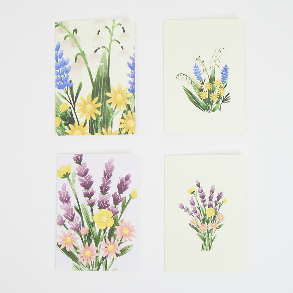 Flower Bouquets Assorted Greeting Cards - Set of 4