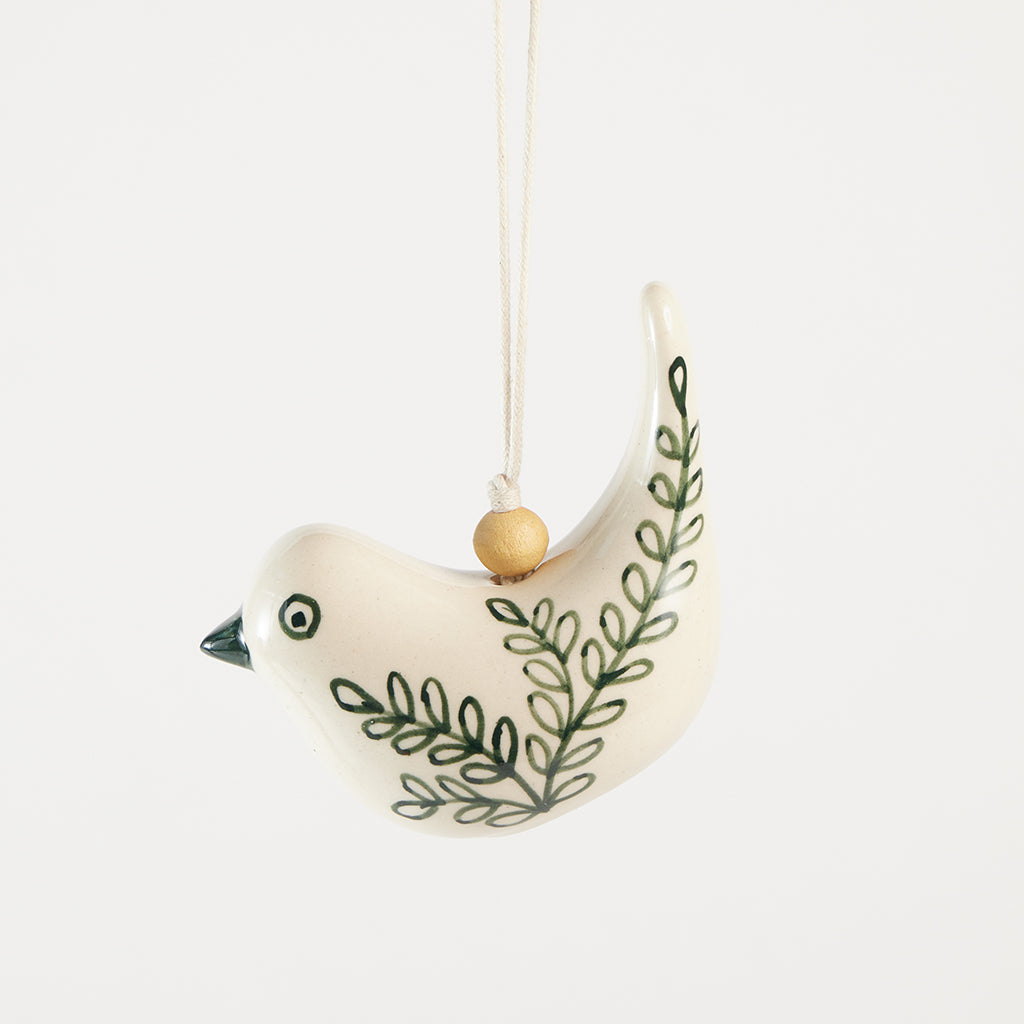 Green Painted Ceramic Bird Ornament