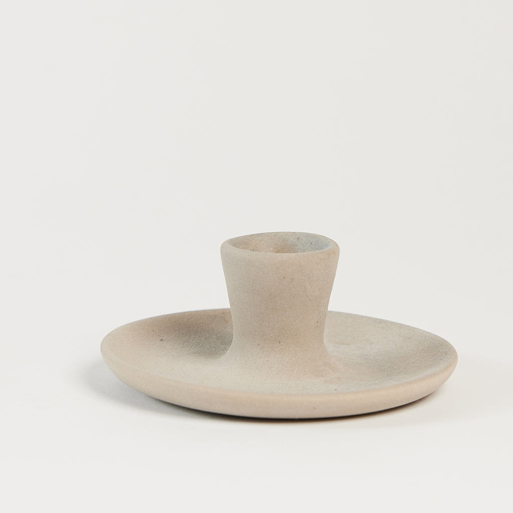 Gray Matte Ceramic Candle Holder with Beeswax Taper