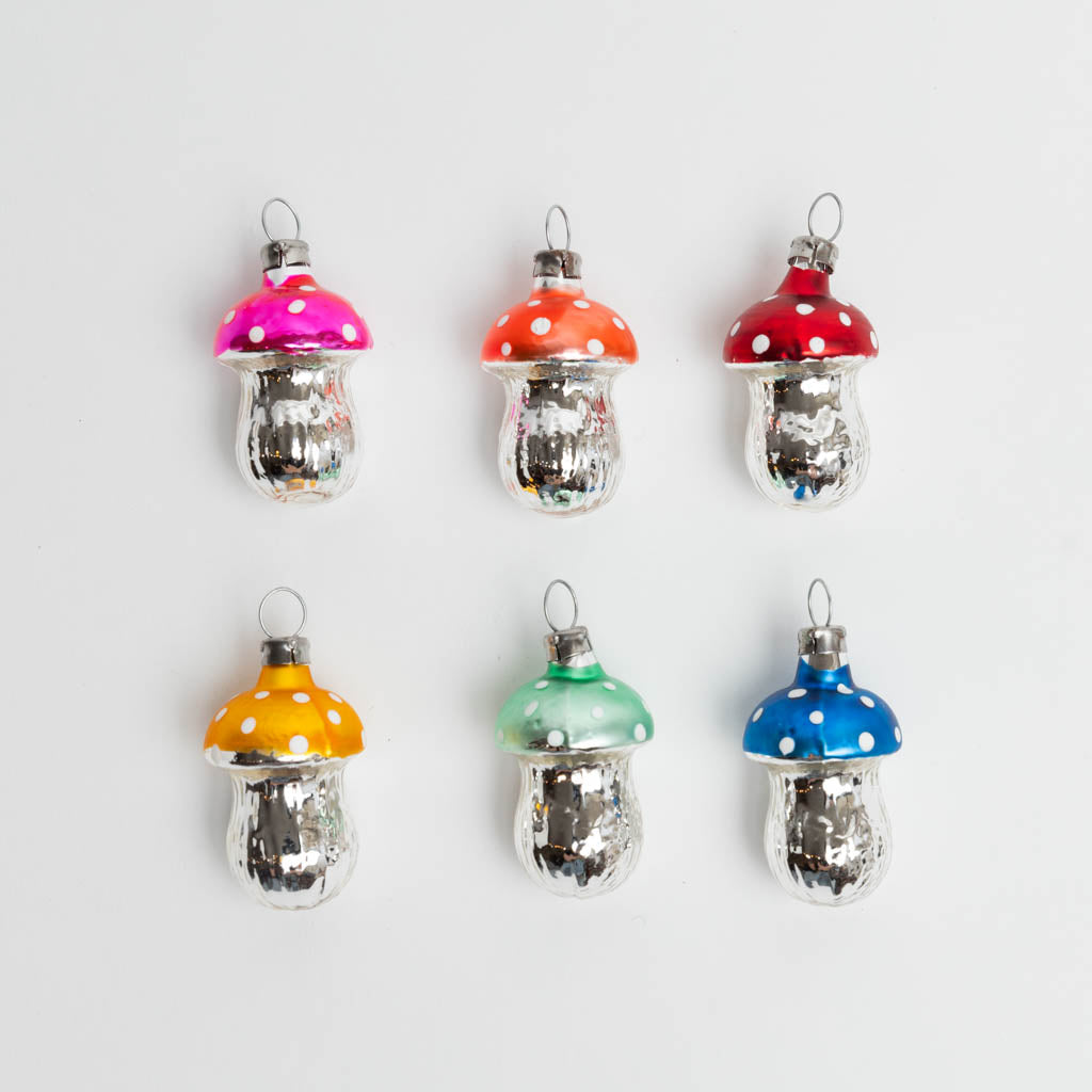 Mushroom German Glass Ornaments - Set of 6