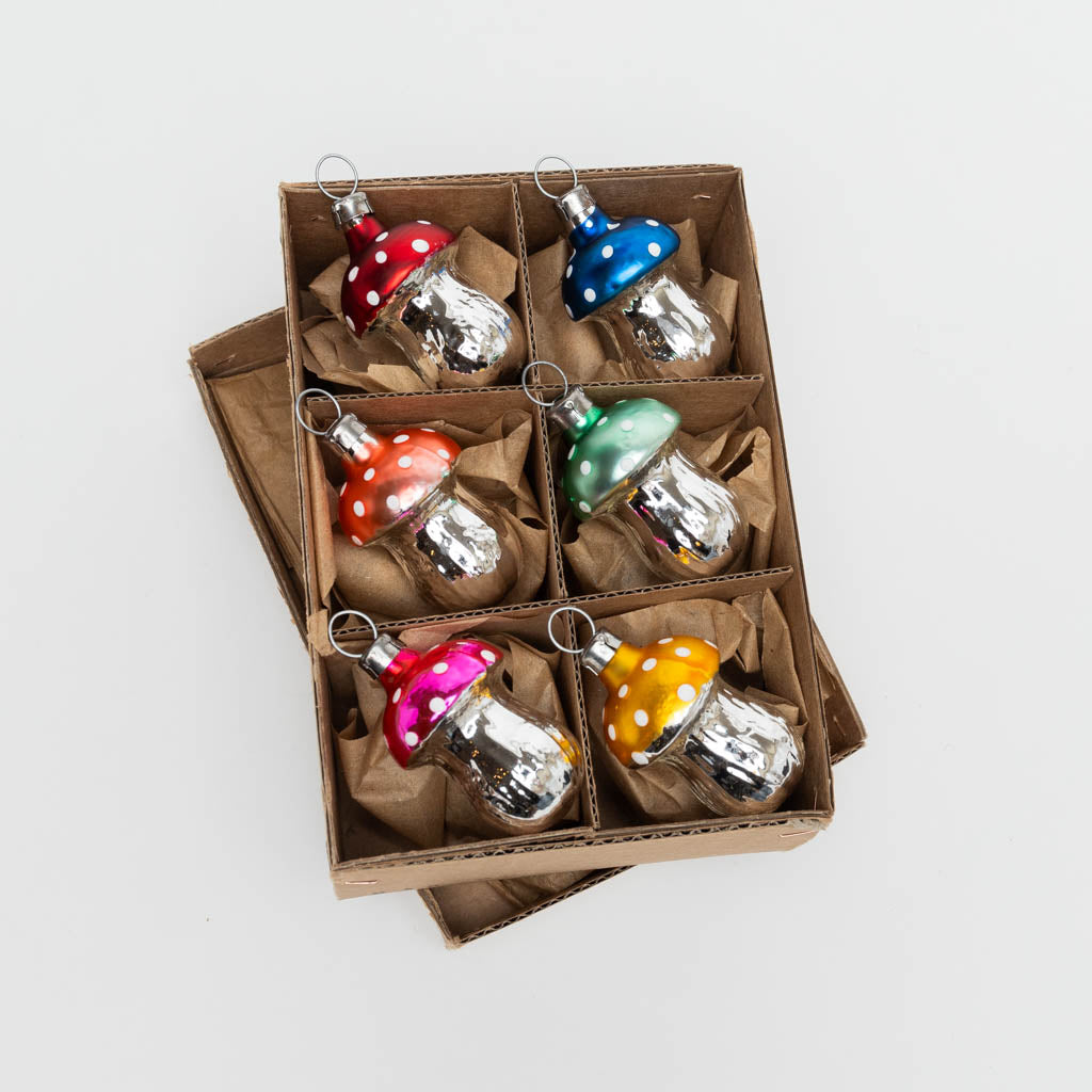 Mushroom German Glass Ornaments - Set of 6