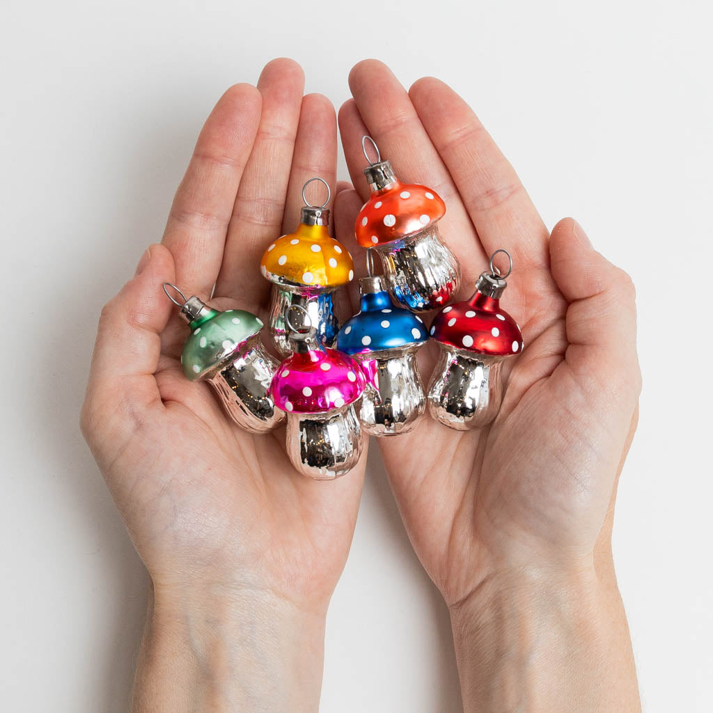 Mushroom German Glass Ornaments - Set of 6