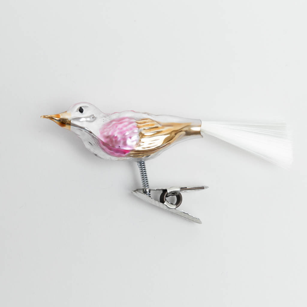 Rose Gold Bird German Glass Clip-On Ornament