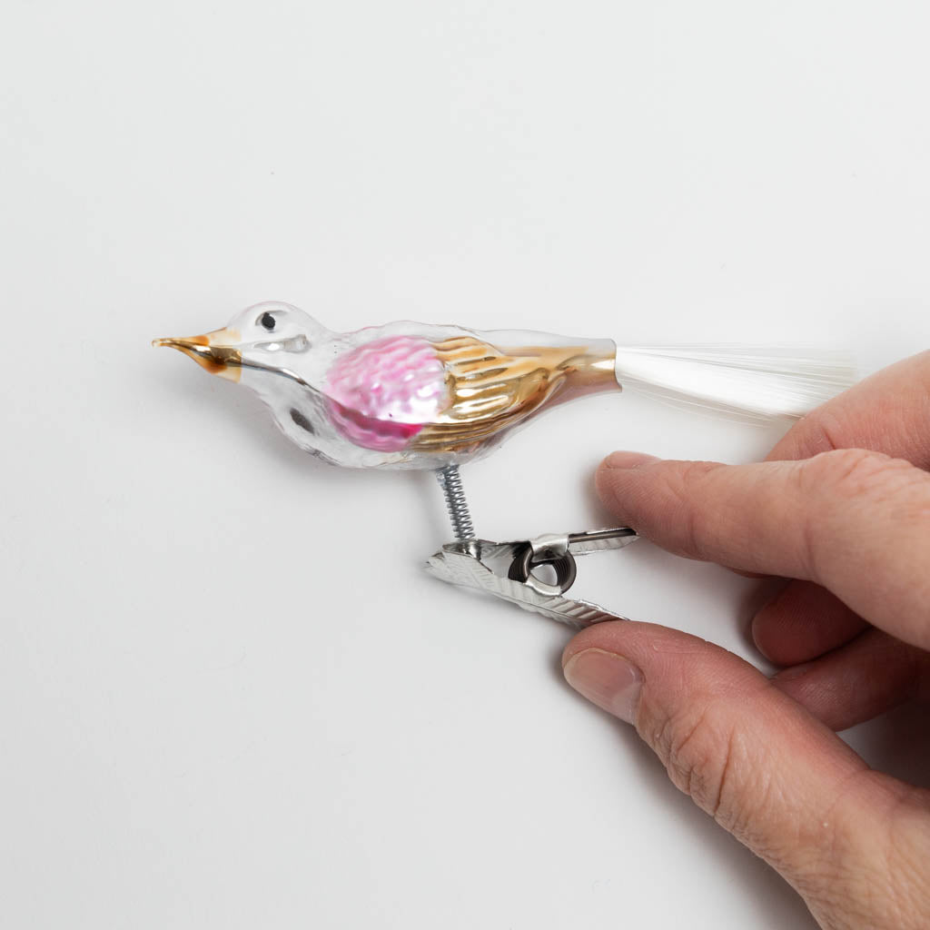 Rose Gold Bird German Glass Clip-On Ornament