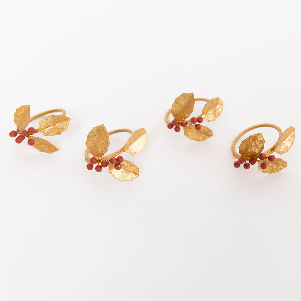 Holly Metal Napkin Rings - Set of 4