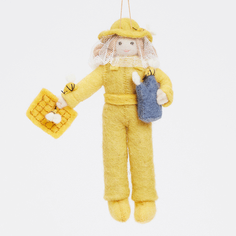 Whimsical felt beekeeper ornament for spring and Easter décor