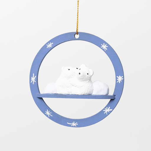 Arctic Sky Polar Bears Wood Ornament