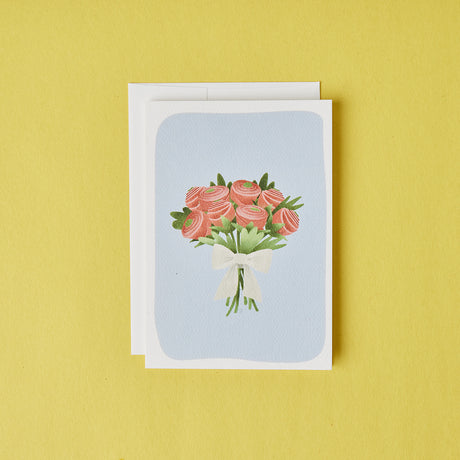 Radiant ranunculus greeting card featuring whimsical snail illustration and spring florals—thoughtful and charming for any occasion.