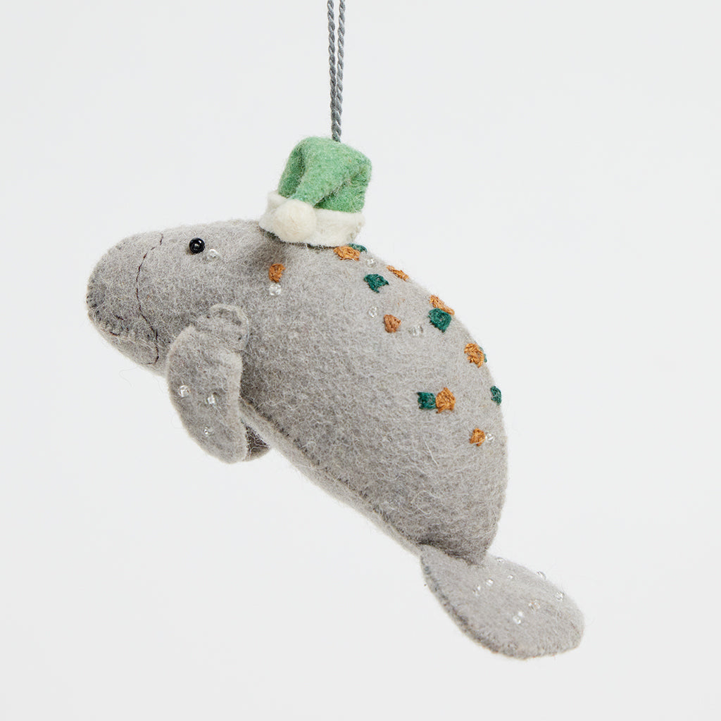 Santa Manatee Ornament - Green Hat