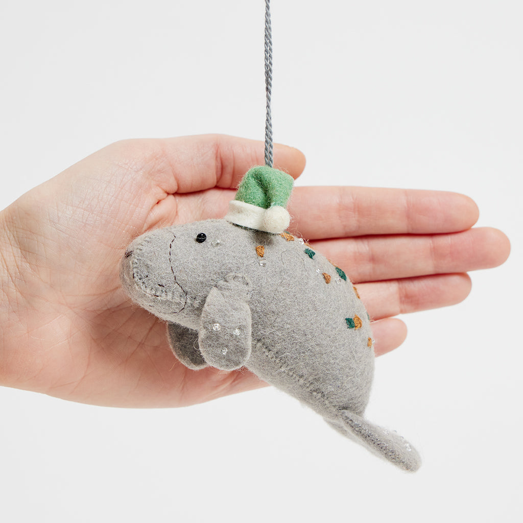 Santa Manatee Ornament - Green Hat