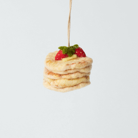 Strawberry pancake ornament in felt for spring or holiday kitchen decor