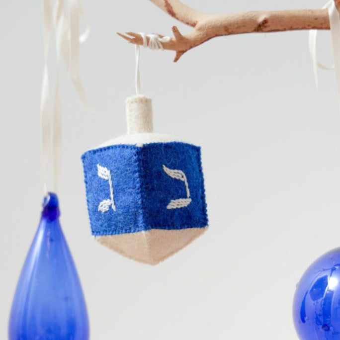 Large Blue & White Spinning Dreidel Ornament