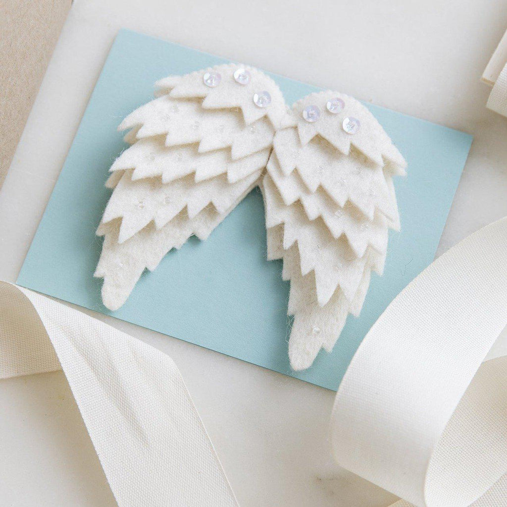 Craftspring handmade felt wings ornament in white with embroidered sequins