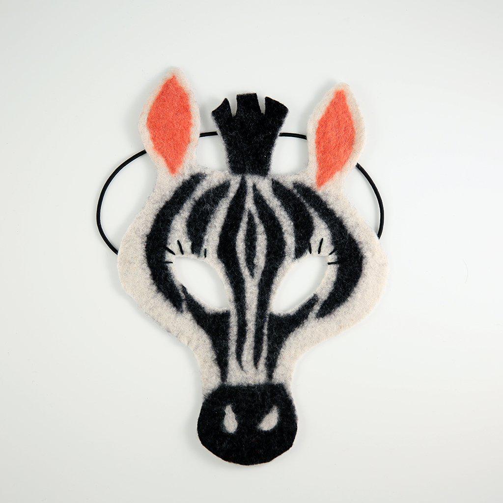 A Craftspring handmade black and white striped felt zebra mask