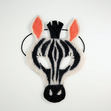 A Craftspring handmade black and white striped felt zebra mask