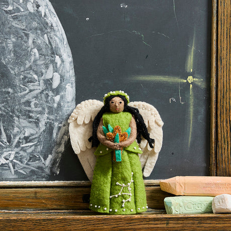 Handmade felt Christmas ornament from Craftspring’s Zodiac Collection, featuring Virgo holding a golden sheaf of wheat—heirloom-quality holiday decor, ethically crafted by artisans in Kyrgyzstan and India using sustainable wool.