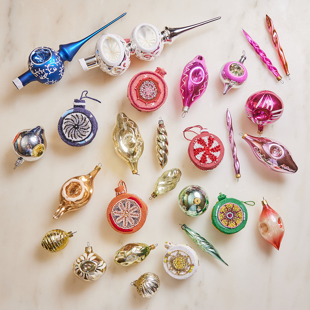 Hand Embroidered Orange Foxy Linen Beaded Vintage Bauble Ornament